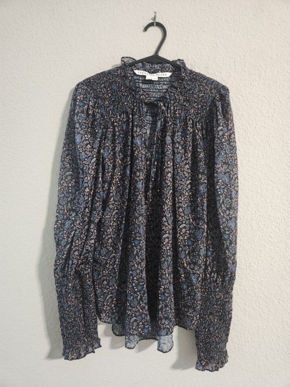 Veronica Beard Jaz Floral Balloon Sleeve Chiffon Blouse Black/Blue Women’s 2